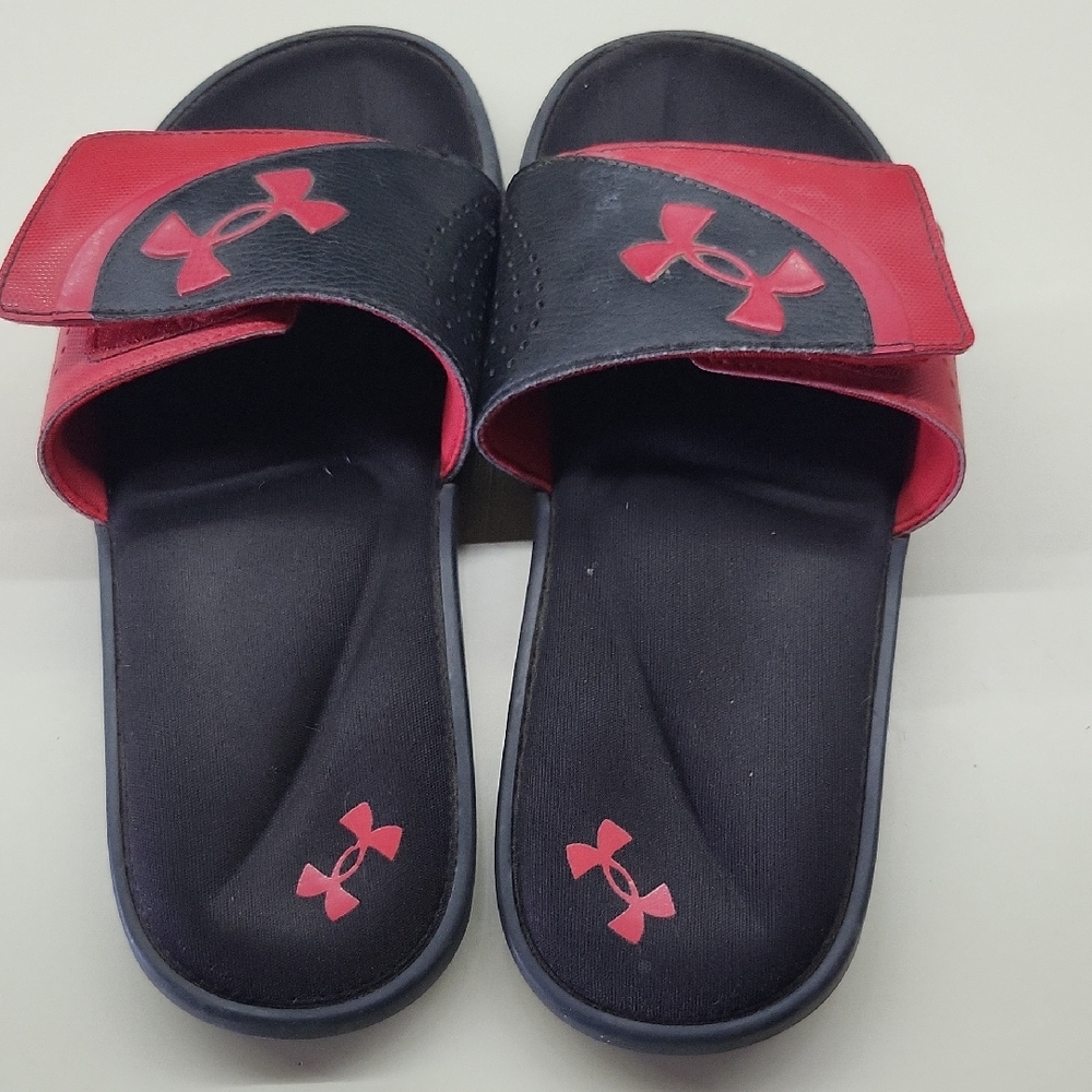 Under Armour Red and Black Sporty Slide Sandals